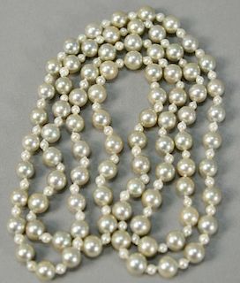 Single strand of cultured pearls, light grey with alternating small white pearls, 7mm and 3.2mm, 36in.