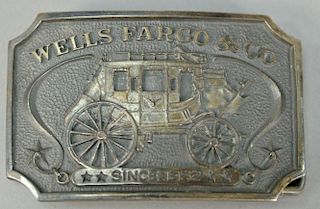 Wells Fargo sterling silver Western belt buckle with stage coach. lg. 3 1/2in., 3.9 t oz.