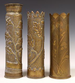 (3) FRENCH WWI-ERA TRENCH ART ARTILLERY SHELL VASES