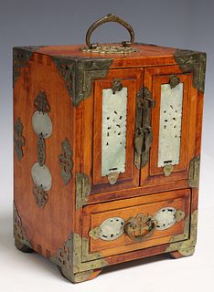 CHINESE TABLETOP BRASS-MOUNTED JEWELRY CHEST