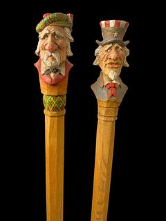 Pair of Whimsical Walking Sticks Uncle Sam and the Scotsman