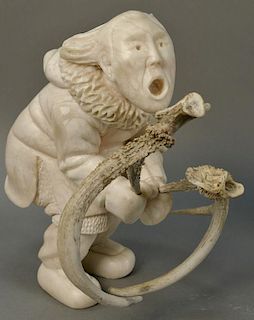 Inuit Eskimo carving Manasi Akpaliapik (1955) Toronto alabaster "Anger" intended as one of series of twelve commissioned figu