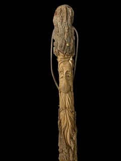 Uniquely Carved Face Walking Stick Bearded Man