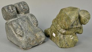 Two Inuit Eskimo figural carvings including Edward Iootna (1926) Arviat (Eskimo Point) grey soapstone Two Heads (Provenance: 