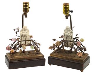 (2) CHINOISERIE BOUDOIR LAMPS WITH BLANC DE CHINE BUDDHIST FIGURE