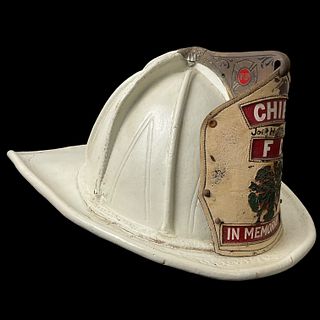 Vintage Leather Fireman Chief Helmet "In Memoriam"