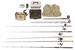 (12) FISHING RODS, REELS, TACKLE