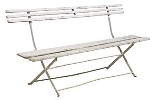 RUSTIC FRENCH PAINTED WOOD & IRON FOLDING GARDEN BENCH