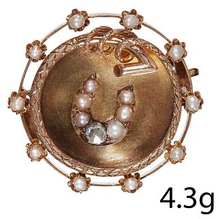 ANTIQUE DIAMOND AND PEARL HORSESHOE GOLD BROOCH