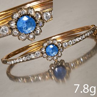 VICTORIAN SAPPHIRE AND DIAMOND CLUSTER HINGED BANGLE