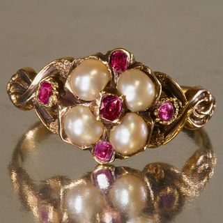 VICTORIAN RUBY AND PEARL RING
