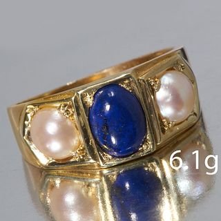 LAPIS LAZULI AND PEARL 3-STONE RING