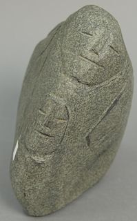 Inuit Eskimo carving Lucy Tasseor Tutsweetok (1934-2012) Arviat (Eskimo Point) grey soapstone Faces, 8 1/2" x 6" x 7", pedest