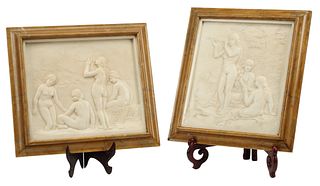 (2) NEOCLASSICAL STYLE FRAMED MARBLE BASE-RELIEF PLAQUES