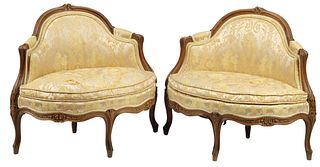 (2) FRENCH PROVINCIAL SILK-UPHOLSTERED CORNER CHAIRS