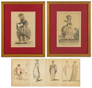 ANTIQUE FRENCH AND ENGLISH FASHION PLATES, LOT OF SIX