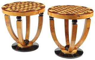 (2) ART DECO STYLE PARQUETRY INLAID SIDE TABLES