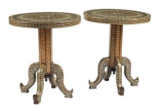 (2) MOORISH STYLE INLAID ROUND SIDE TABLES