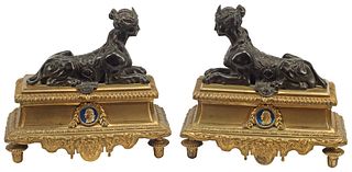 (2) FRENCH ORMOLU & PATINATED-BRONZE SPHINX CHENETS