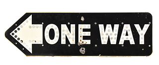 ORIGINAL "ONE WAY" PORCELAIN STREET SIGN WITH CAT EYE REFLECTORS