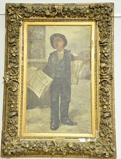 D. Wilson oil on canvas Newspaper Boy, The Weekly Herald, signed lower right D. Wilson, 32" x 19 3/4".