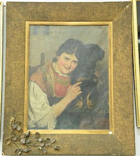 Fritz Steinmetz-Noris (1860-1937) oil on canvas Girl with Dog, signed top right Fritz Steinmetz 1886. 27 1/2" x 21"