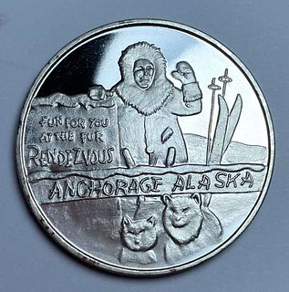 Extremely Rare Vintage Alaska Mint "Fur Rendezvous" Proof 1 ozt .999 Silver 