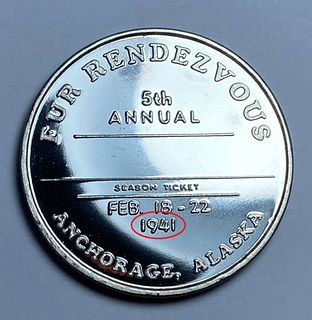 Extremely Rare Vintage 1941 Alaska Mint "Fur Rendezvous" Proof 1 ozt .999 Silver 