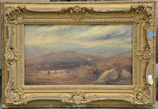 Samuel Calvert (1828-1913) landscape with shepherd, oil on panel, signed lower left: Sam Calvert, 9" x 15".
