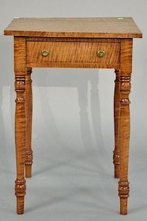 Tiger maple Sheraton one drawer stand. ht. 26 1/2in., top: 19" x 19"