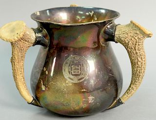 Yale sterling three handle loving mug with three antler handles marked: To Henry Bradford Sargent Class Secretary Yale 1871 S