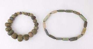 2 Pre-Columbian jade-ite stone necklaces
