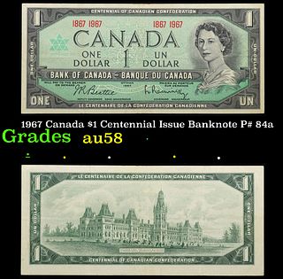 1967 Canada $1 Centennial Issue Banknote P# 84a Grades Choice AU/BU Slider