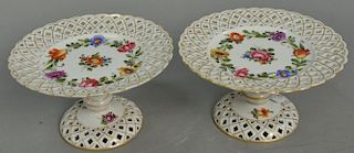 Pair of Dresden reticulated compotes. ht. 4 1/4in.