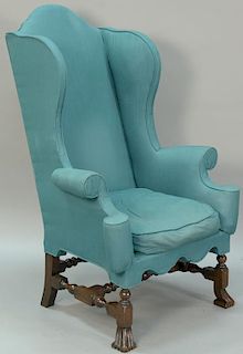 William and Mary style upholstered armchair with Spanish feet. ht. 51 1/2in.