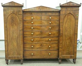 English 19th century mahogany chifferobe having two over six drawers flanked by two doors. ht. 78in., wd. 89in., dp. 24in. Pr
