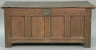 English oak lift top chest, 17th - 18th century. ht. 27in., top: 23" x 58 1/2"