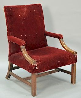George III mahogany library open armchair on squared legs, 18th century. Provenance: Collection of Anne Jones Willis and the 