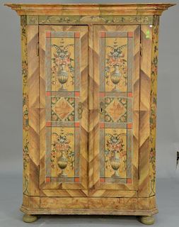 Paint decorated two door armoire, European 19th century. ht. 74in., wd. 45in., dp. 19in.