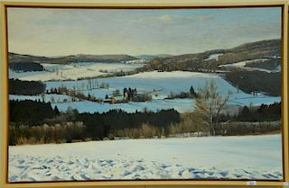 Jay Brooks (20th century) oil on canvas Winter Farm Valley Landscape, signed lower left J. Brooks 96-97', framed by Hand Made