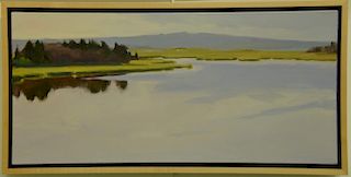 Emily Eveleth (b. 1960) oil on canvas "Pink Morning", signed, dated, and titled on verso Emily Eleleth 1989, 14" x 30" Proven