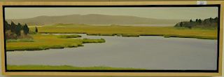 Emily Eveleth (b. 1960) oil on canvas "Long View of Marsh", signed, dated, and titled on verso, 10" x 34" Provenance: Propert