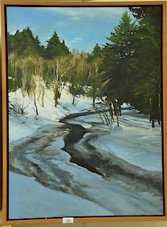 Jay Brooks (20th century) oil on board Winter Stream Landscape, signed on verso J. Brooks 99', framed by Hand Made Frames. 30