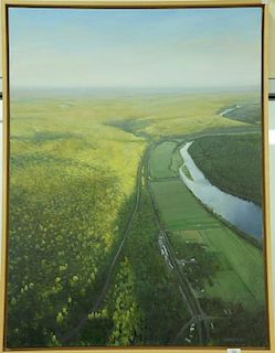 Jay Brooks (20th century) oil on canvas Aerial View Landscape, signed lower right J. Brooks 2000, framed by Hand Made Frames.