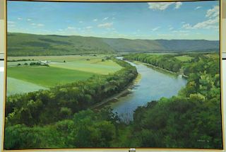 Jay Brooks (20th century) oil on canvas Spring River Valley Landscape, signed lower right J. Brooks 98', handcrafted frame by