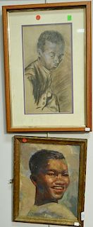 Two portrait paintings including an oil on canvas portrait of a young man "Cletus" by Henry Jones written on verso and a past
