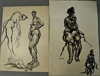 Joseph Samuel Delaney (1904-1991) two watercolor and ink on paper Nude Figure Studies signed lower left Josi Delaney. 15" x 1