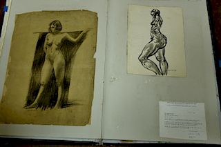 Joseph Samuel Delaney (1904-1991) scrap artist book consisting of gallery letters, five inkwash studies, five ink on paper st