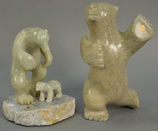 Two Inuit Eskimo figural carvings including Kimmirut light green serpentine Dancing Bear (Provenance S & J Auctions 9/25/10, 