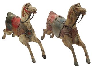 (2) CARVED & POLYCHROME PAINTED WOOD CAROUSEL HORSES